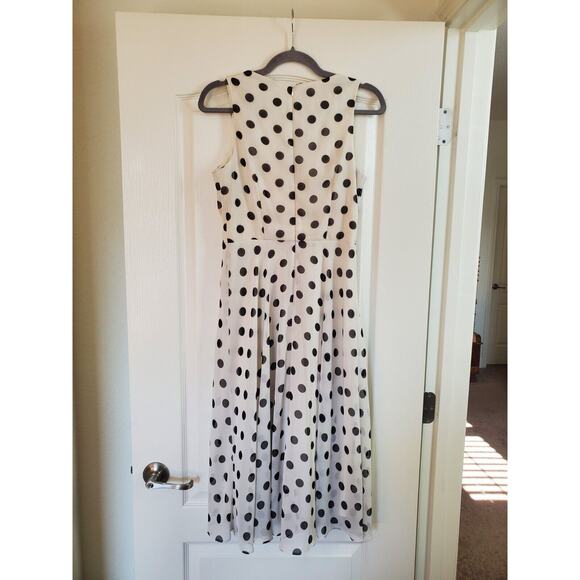 Eliza J Polka Dot Classic Sleeveless Fit & Flare White Black Midi Dress, Size 4 - Picture 9 of 13